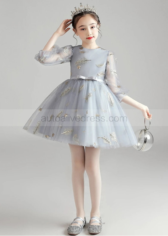 Gray Tulle Sparkly Flower Girl Dress